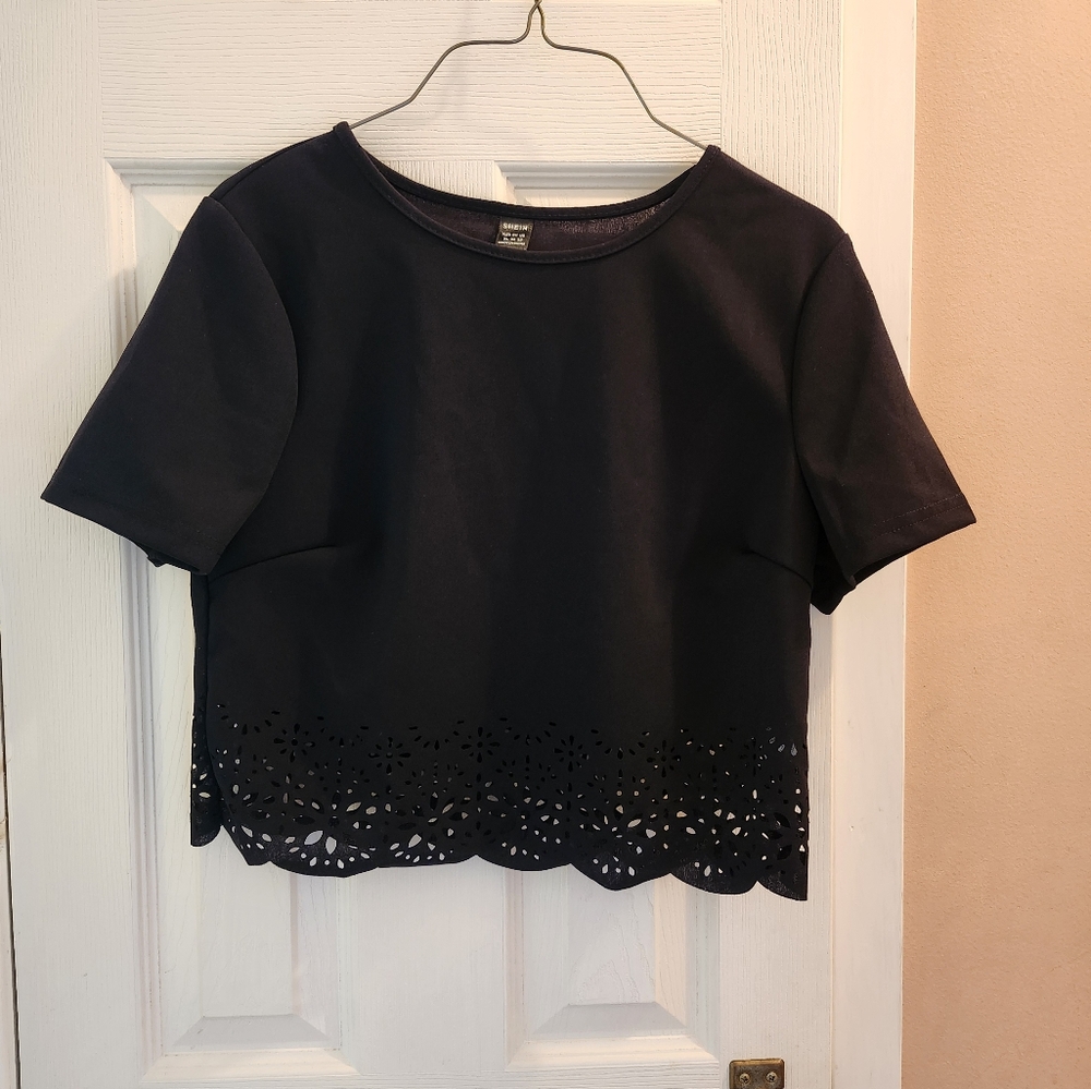 Shein Laser Cut Out Blouse - Black XL